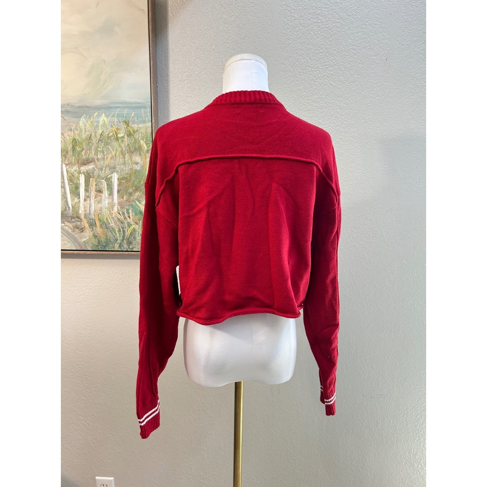 Orange Kiss Red 87 Cropped Varsity Sweater M Y2K Sporty Preppy Knit - Picture 3 of 7